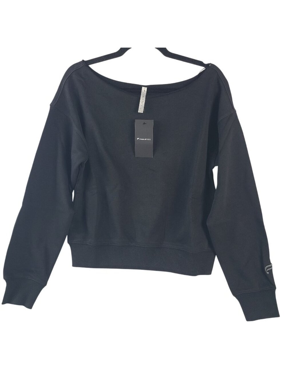 NEW Fabletics Black Off-Shoulder Year-Round Terry Sweatshirt Sz XXS